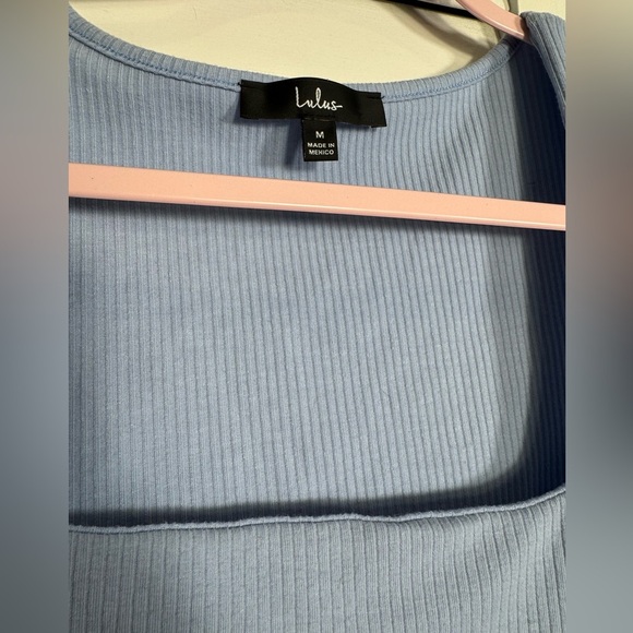 Lulu's Sweet Crush Light Blue Ribbed Square Neck Bodysuit Size Medium - Picture 6 of 6